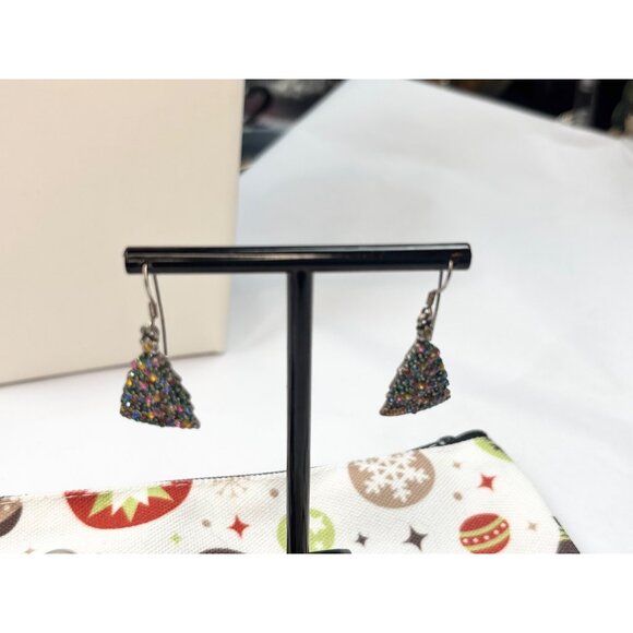 Christmas-Themed Candy Cane & Tree Earrings With Santa Pin On Festive Pouch - Picture 3 of 5